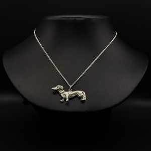 Vintage Pewter Dachshund Wiener Dog Large Pendant on Silver Toned Chain